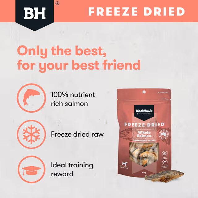 Black Hawk Freeze Dried Dog Treats Whole Salmon 45g