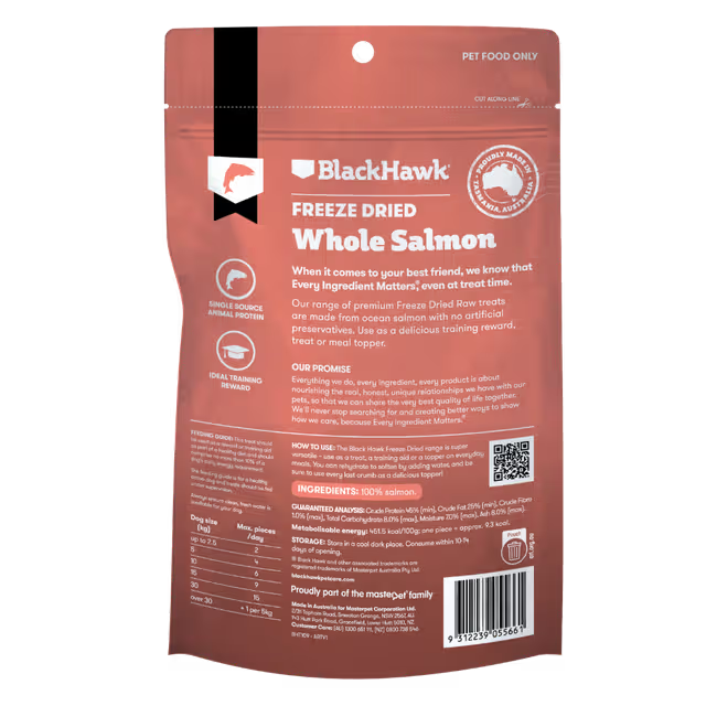 Black Hawk Freeze Dried Dog Treats Whole Salmon 45g