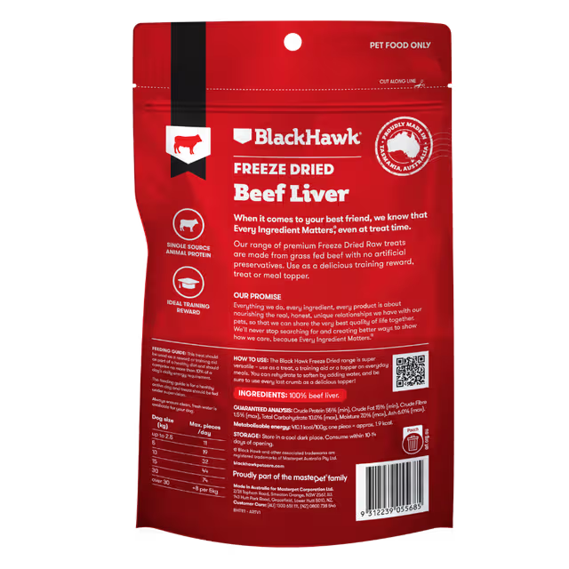 Black Hawk Freeze Dried Dog Treats Beef Liver 50g