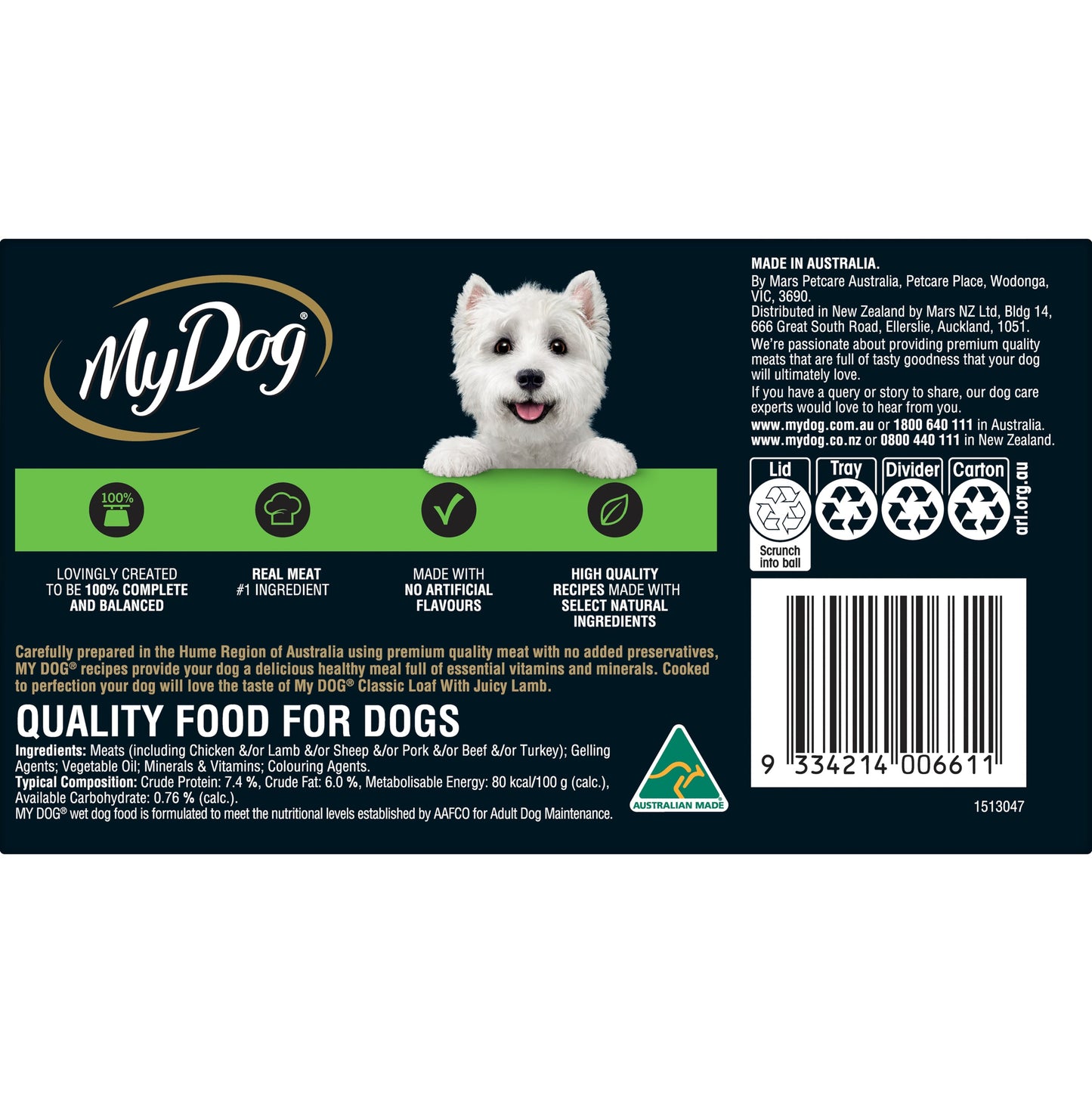 My Dog Wet Dog Food Lamb Svms 6x100g