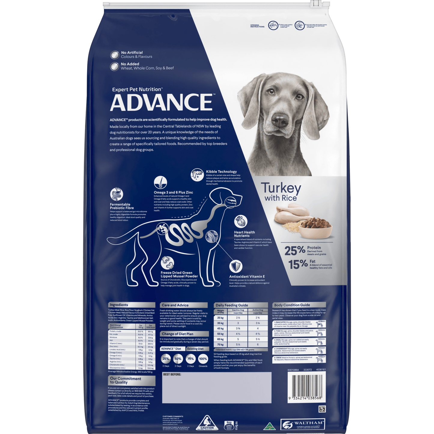 Advance Dry Dog Food Adult Large Breed Turkey 15kg - Woonona Petfoods