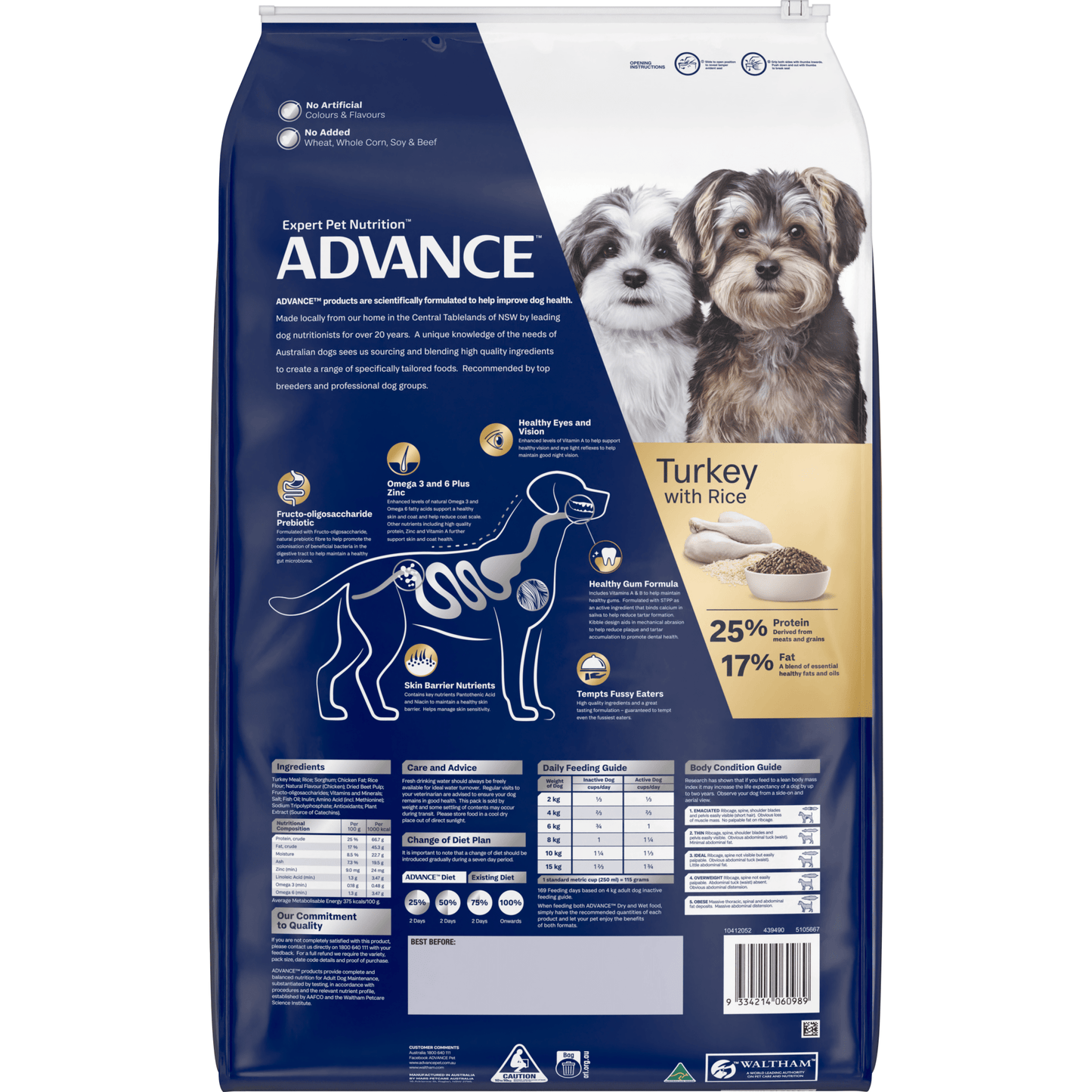 Advance Dry Dog Food Maltese Crosses Turkey and Rice - Woonona Petfoods