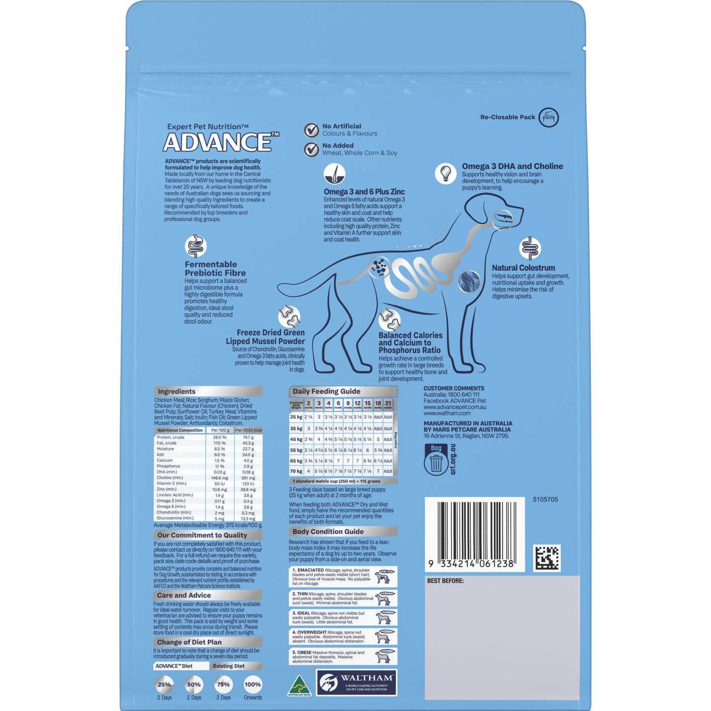 Advance Dry Dog Food Puppy Large Breed Chicken and Rice 800g - Woonona Petfoods