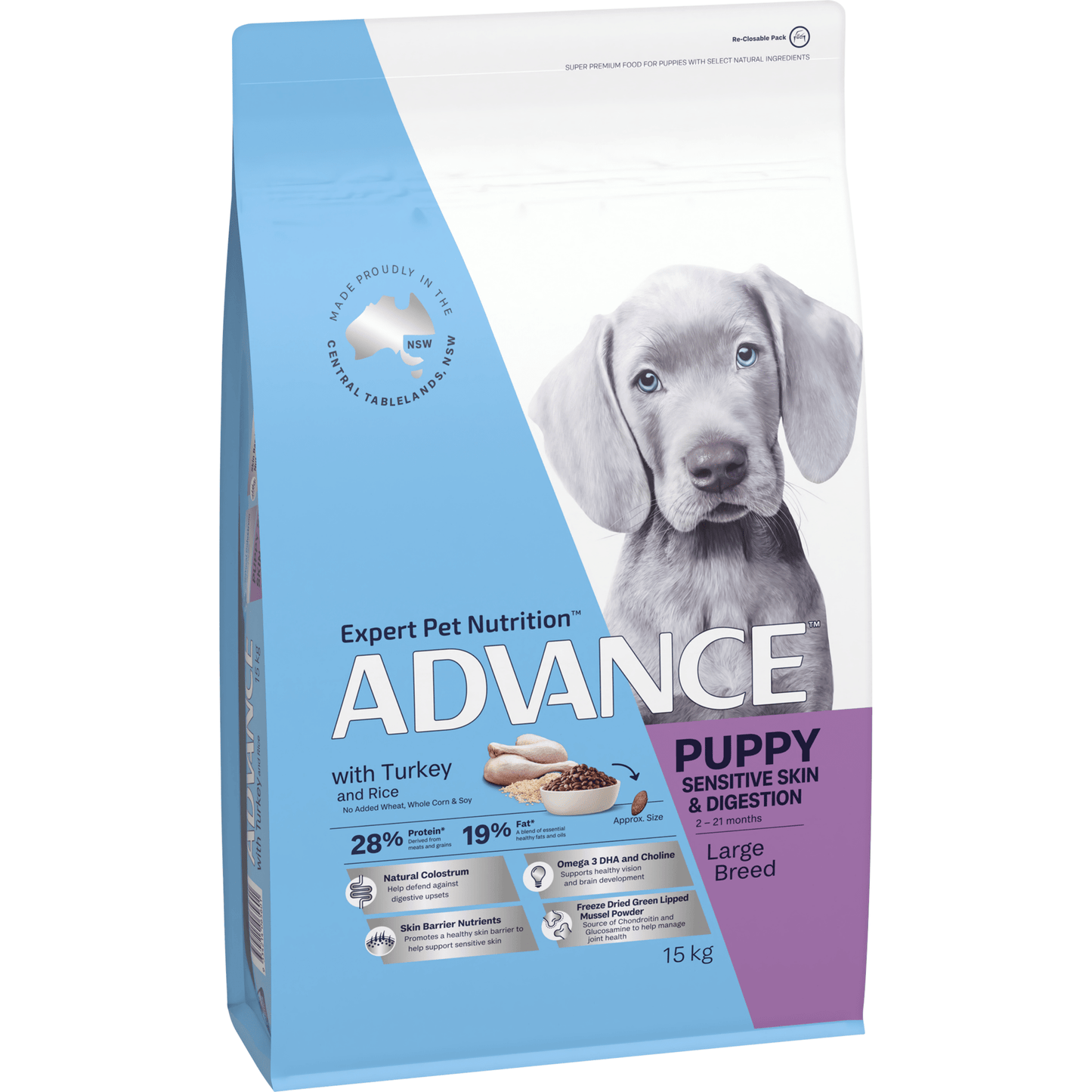 Advance Dry Dog Food Puppy Large Breed Sensitive Skin and Digestive with Turkey and Rice - Woonona Petfoods