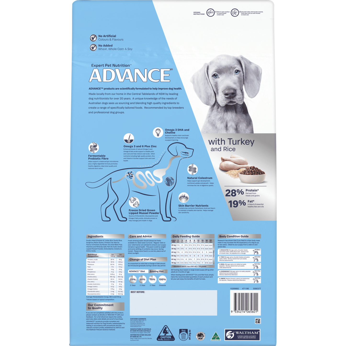 Advance Dry Dog Food Puppy Large Breed Sensitive Skin and Digestive with Turkey and Rice - Woonona Petfoods