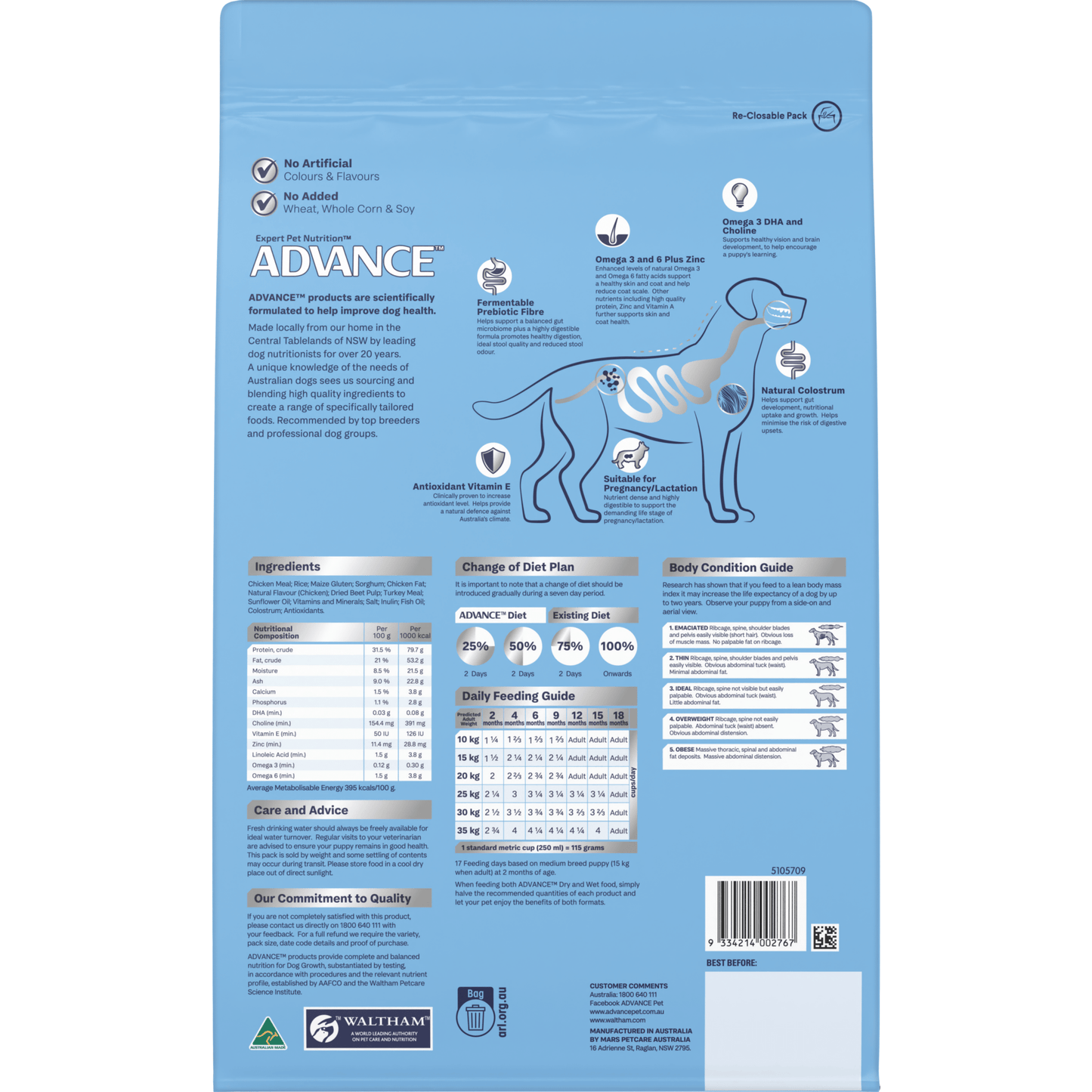 Advance Dry Dog Food Puppy Medium Breed - Woonona Petfoods