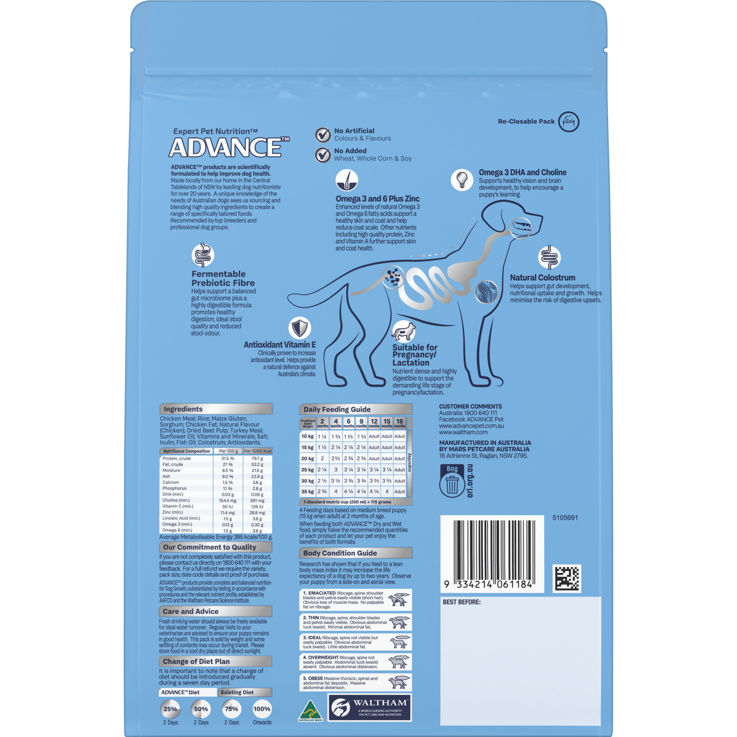 Advance Dry Dog Food Puppy Medium Breed Chicken and Rice 800g - Woonona Petfoods
