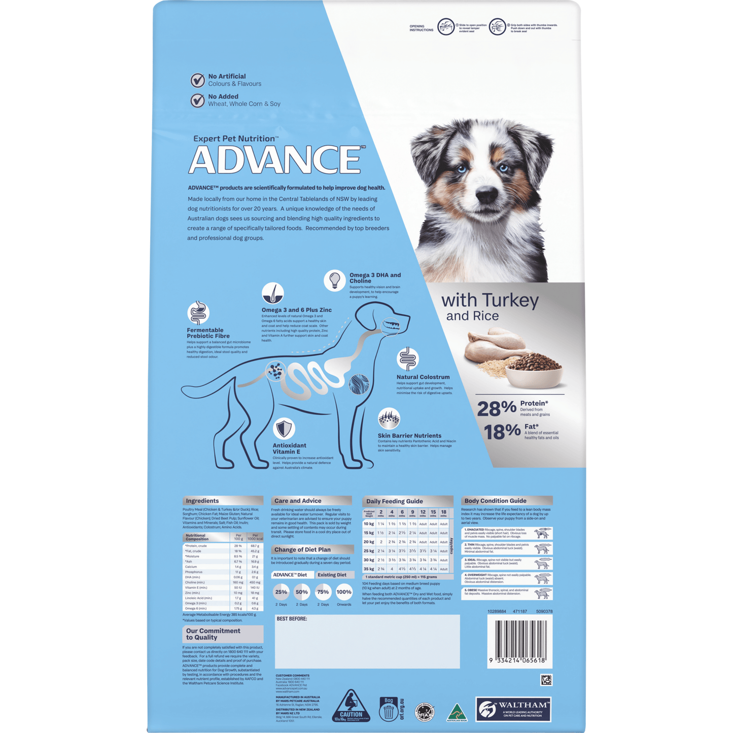 Advance Dry Dog Food Puppy Medium Breed Sensitive Skin and Digestive with Turkey and Rice - Woonona Petfoods