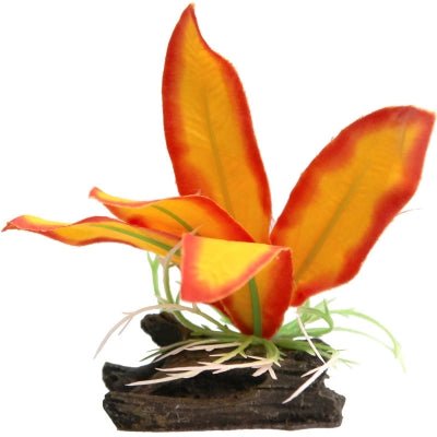 Aqua One Plastic Plant Orange Sword with Log Base Small - Woonona Petfoods