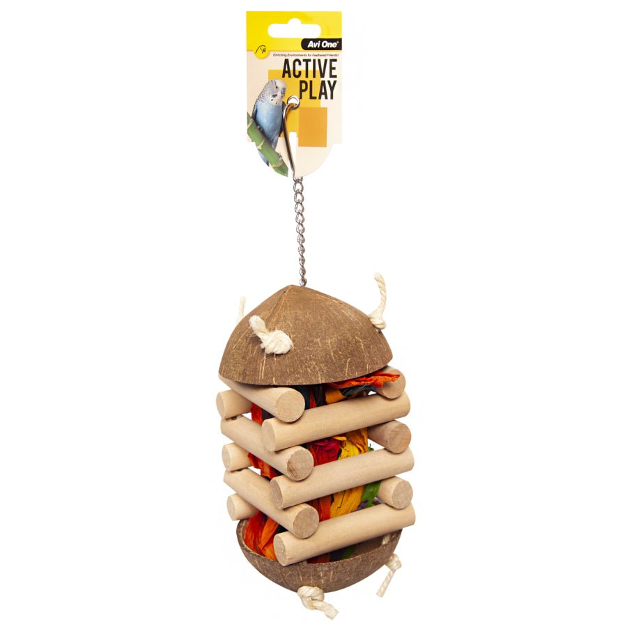 Avi One Bird Toy Coconut Foraging Hut 30cm - Woonona Petfoods