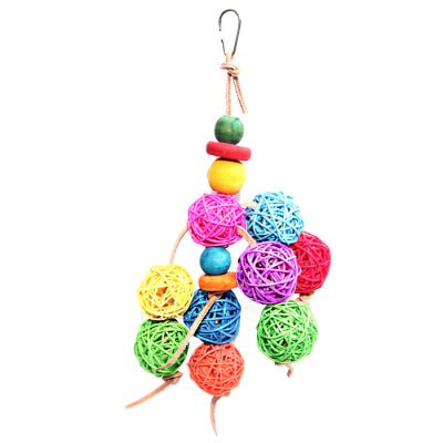Avi One Bird Toy Leather Rope Coloured Rattan Ball 37cm - Woonona Petfoods