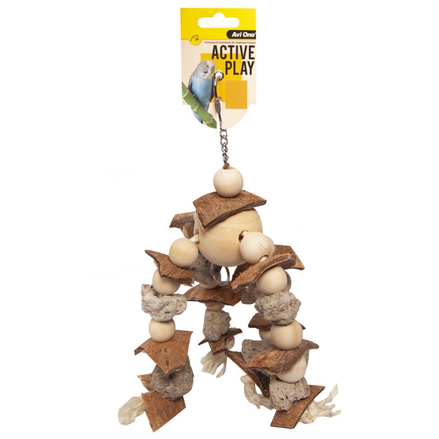 Avi One Bird Toy Pumice and Coconut with Wooden Balls 30cm - Woonona Petfoods