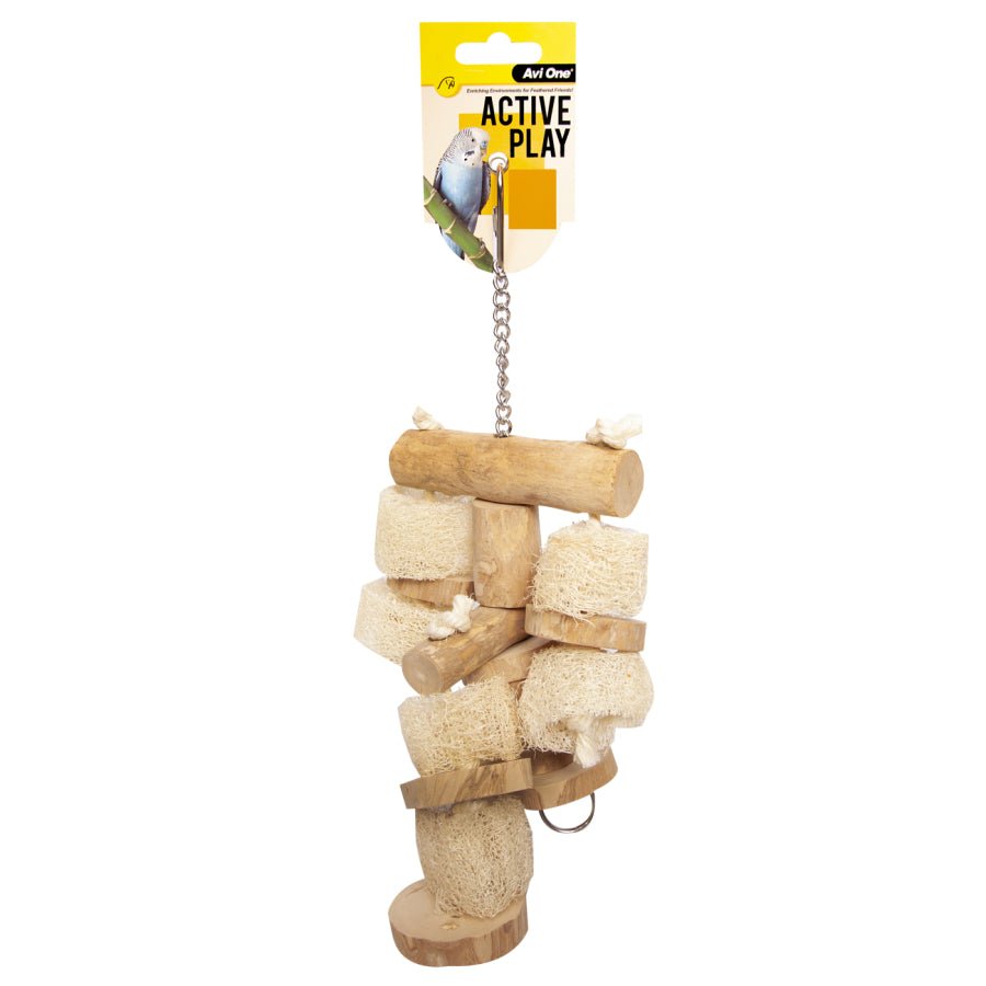 Avi One Bird Toy Wood and Loofah Discs 30cm - Woonona Petfoods
