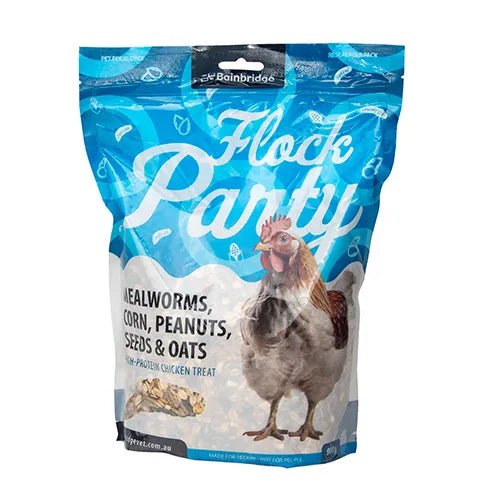 Bainbridge Flock Party High Protein Chicken Treat Mealworms,Corn,Peanuts Seed & Oats 900g - Woonona Petfoods