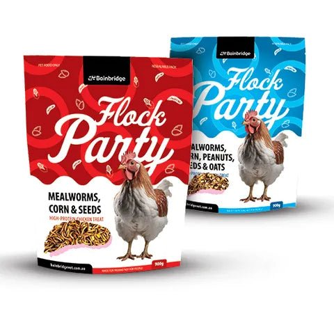 Bainbridge Flock Party High Protein Chicken Treat Mealworms,Corn,Peanuts Seed & Oats 900g - Woonona Petfoods