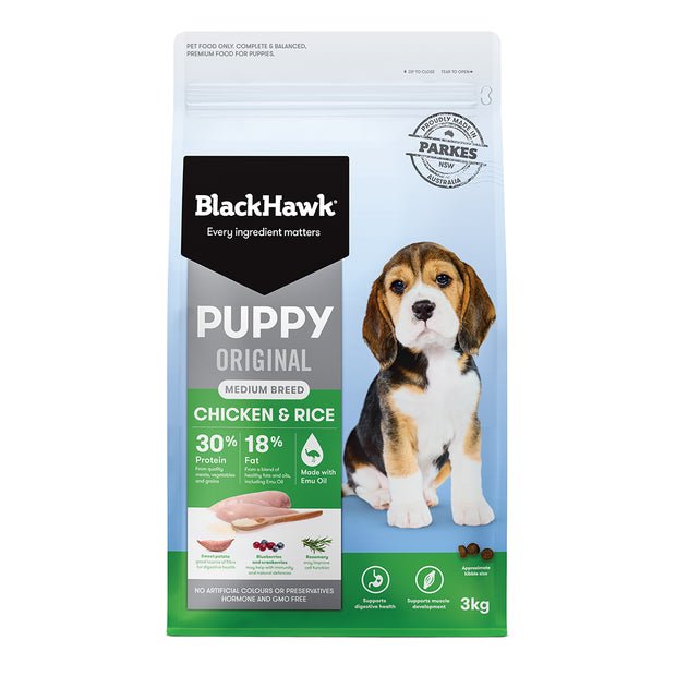 Black Hawk Dry Dog Food Puppy Medium Breed Chicken and Rice - Woonona Petfood & Produce