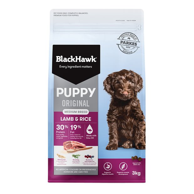 Black Hawk Dry Dog Food Puppy Medium Breed Lamb and Rice - Woonona Petfood & Produce