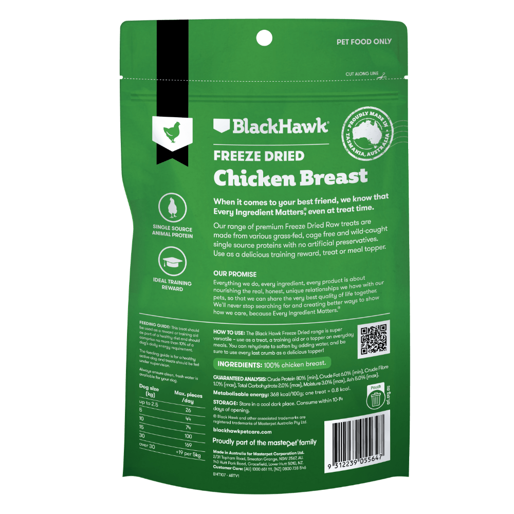 Black Hawk Freeze Dried Dog Treats Chicken Breast 40g - Woonona Petfoods
