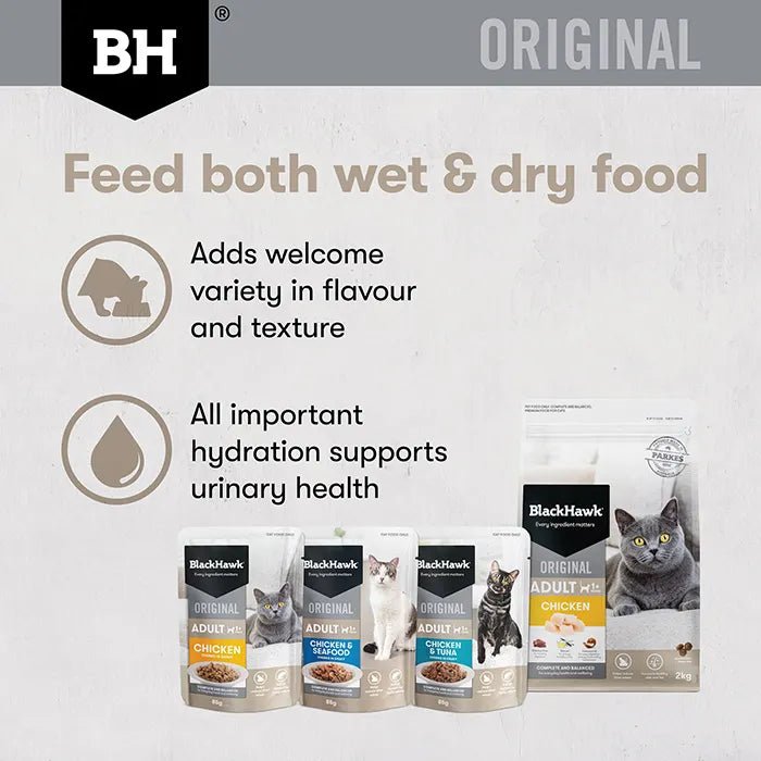 Black Hawk Wet Cat Food Adult Variety Pack 12x85g - Woonona Petfood & Produce