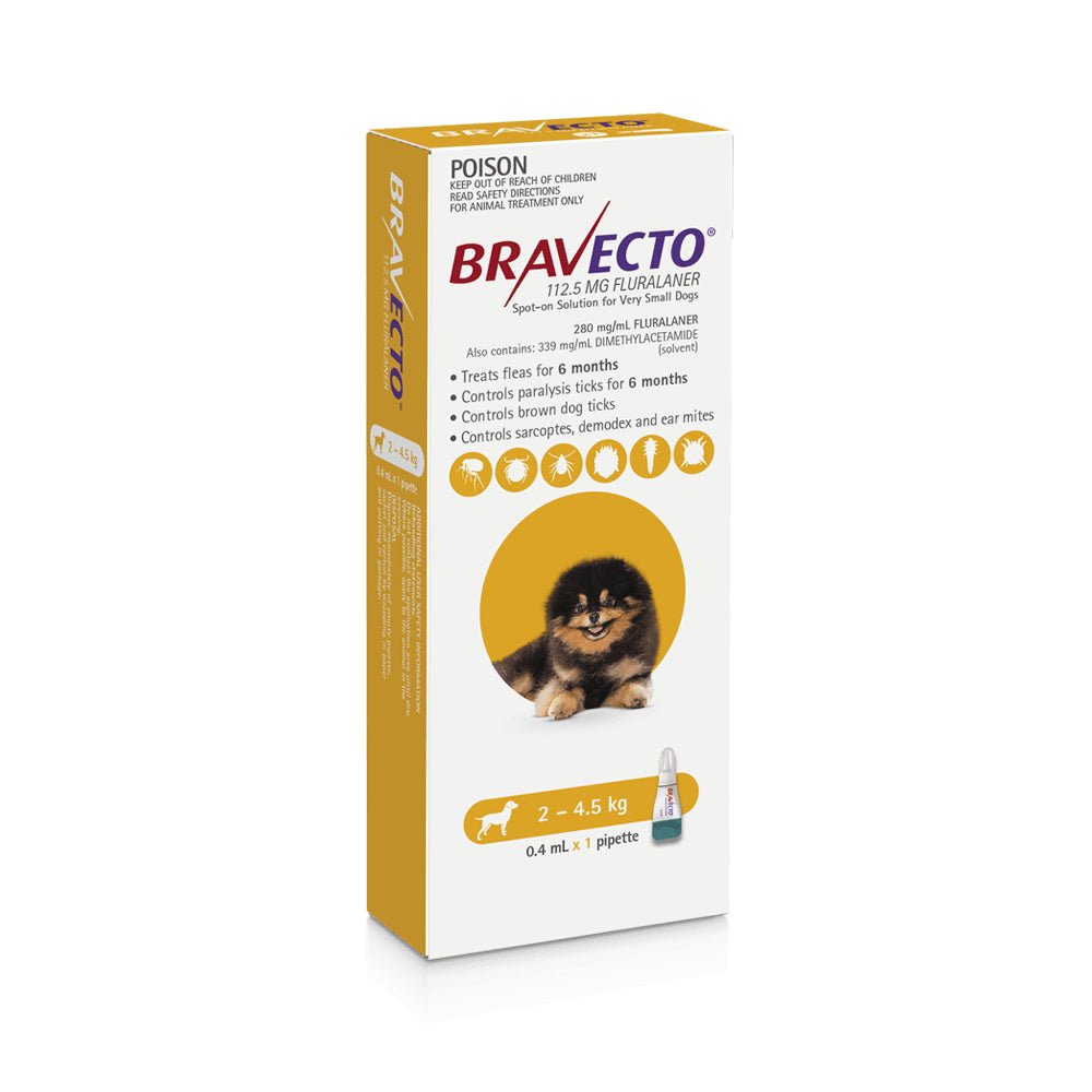 Bravecto Spot On for Dogs 2 - 4.5kg 1 Pack Yellow - Woonona Petfoods