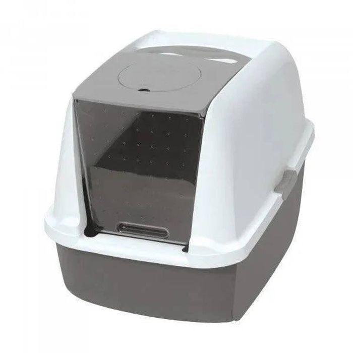 Catit Litter Tray Hooded Pan Set Grey White - Woonona Petfoods