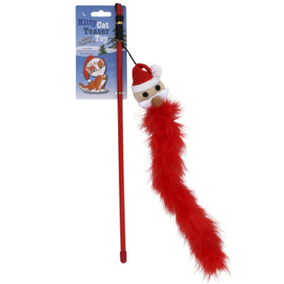 Christmas Cat Teaser Stick with Santa Head K9