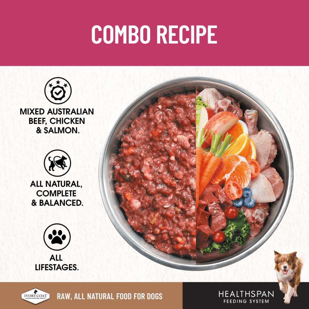 Ivory Coat Grain Free Dog Raw Combo 12x227g Frozen Patties - Woonona Petfoods