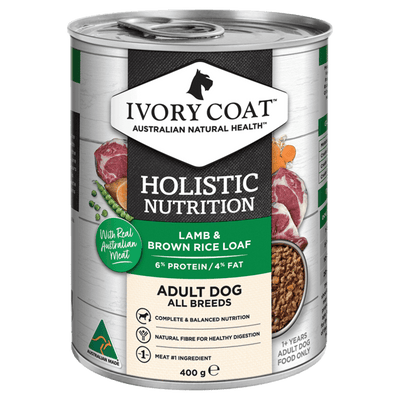 Ivory Coat Holistic Nutrition Wet Dog Food Adult Lamb & Brown Rice Loaf 400g - Woonona Petfood & Produce