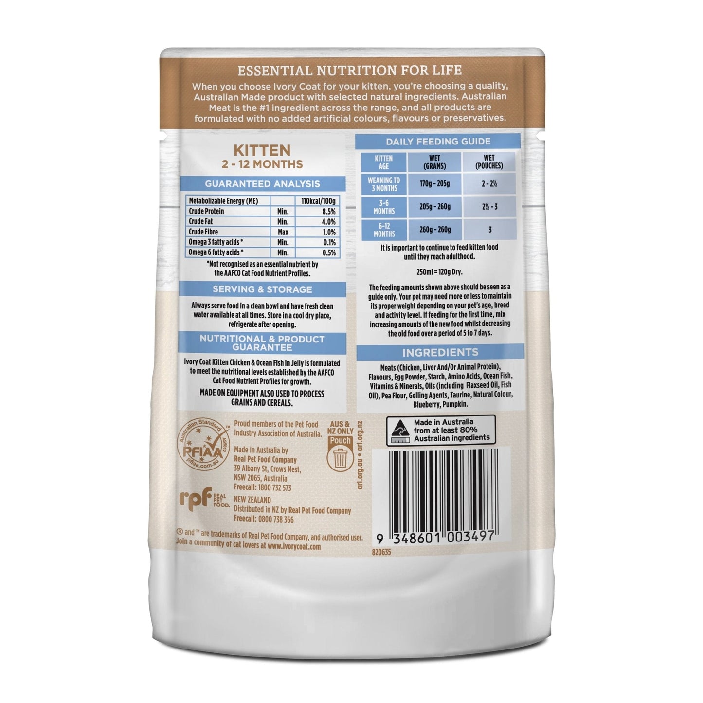 Ivory Coat Kitten Wet Food Chicken & Ocean Fish in Jelly 12 x 85g - Woonona Petfoods