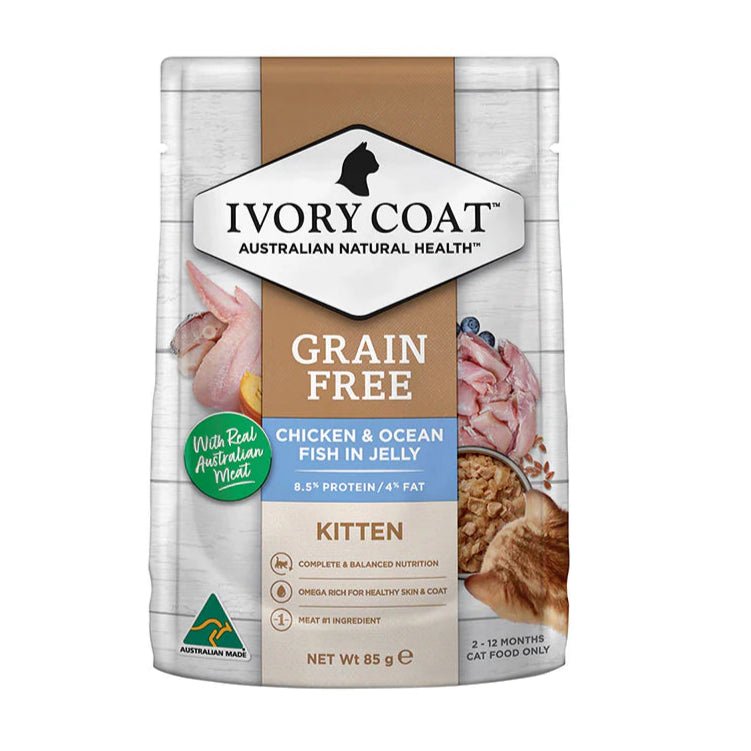Ivory Coat Kitten Wet Food Chicken & Ocean Fish in Jelly 12 x 85g - Woonona Petfoods