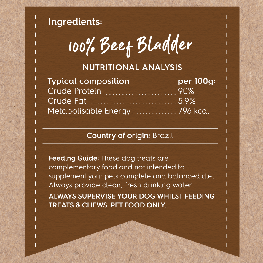 Kazoo Prime Cuts Beef Bladder Sticks 20cm 8 Pack - Woonona Petfoods