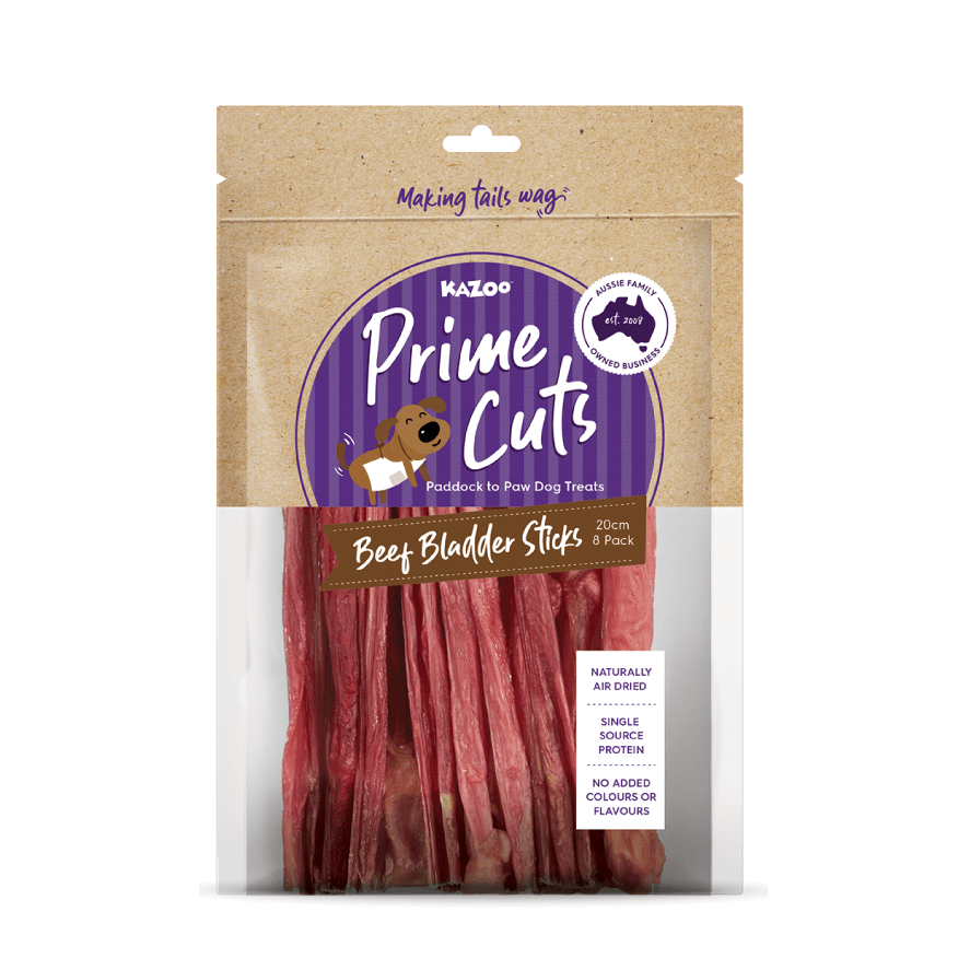 Kazoo Prime Cuts Beef Bladder Sticks 20cm 8 Pack - Woonona Petfoods