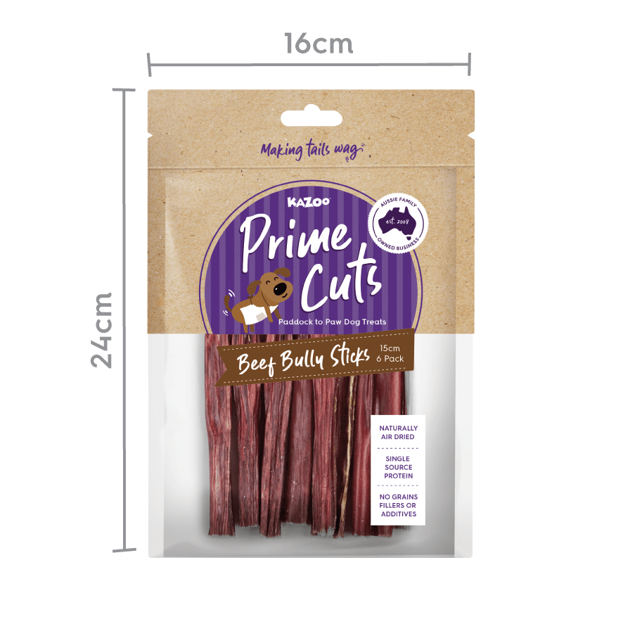 Kazoo Prime Cuts Beef Bully Sticks 15cm 6 Pack - Woonona Petfoods