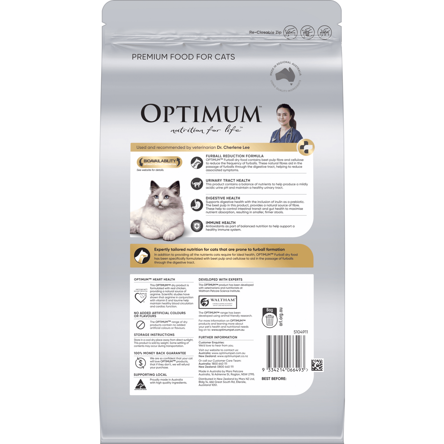Optimum Dry Cat Food Furball 1.4kg - Woonona Petfoods