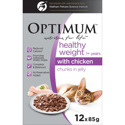 Optimum Wet Cat Food Healthy Weight Chicken Chunks in Jelly 12x85g
