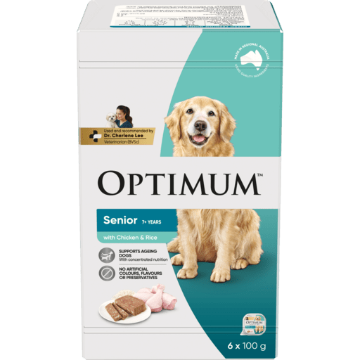 Optimum Wet Dog Food Senior Chicken and Rice 6x100g - Woonona Petfoods