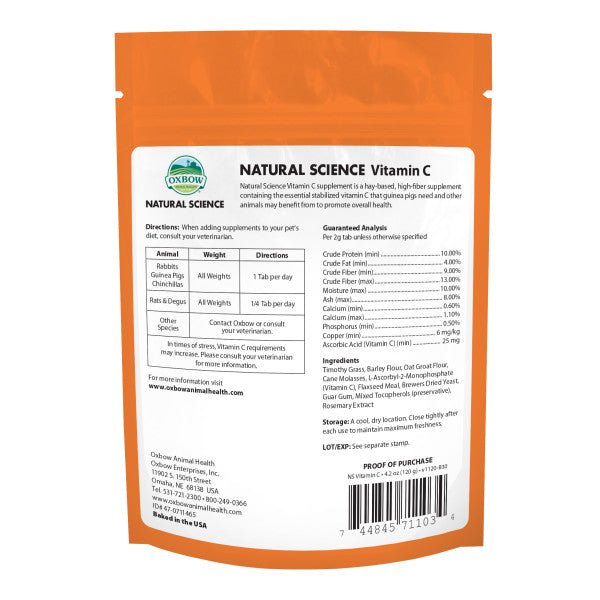 Oxbow NS Vitamin C 60 Tablets - Woonona Petfoods