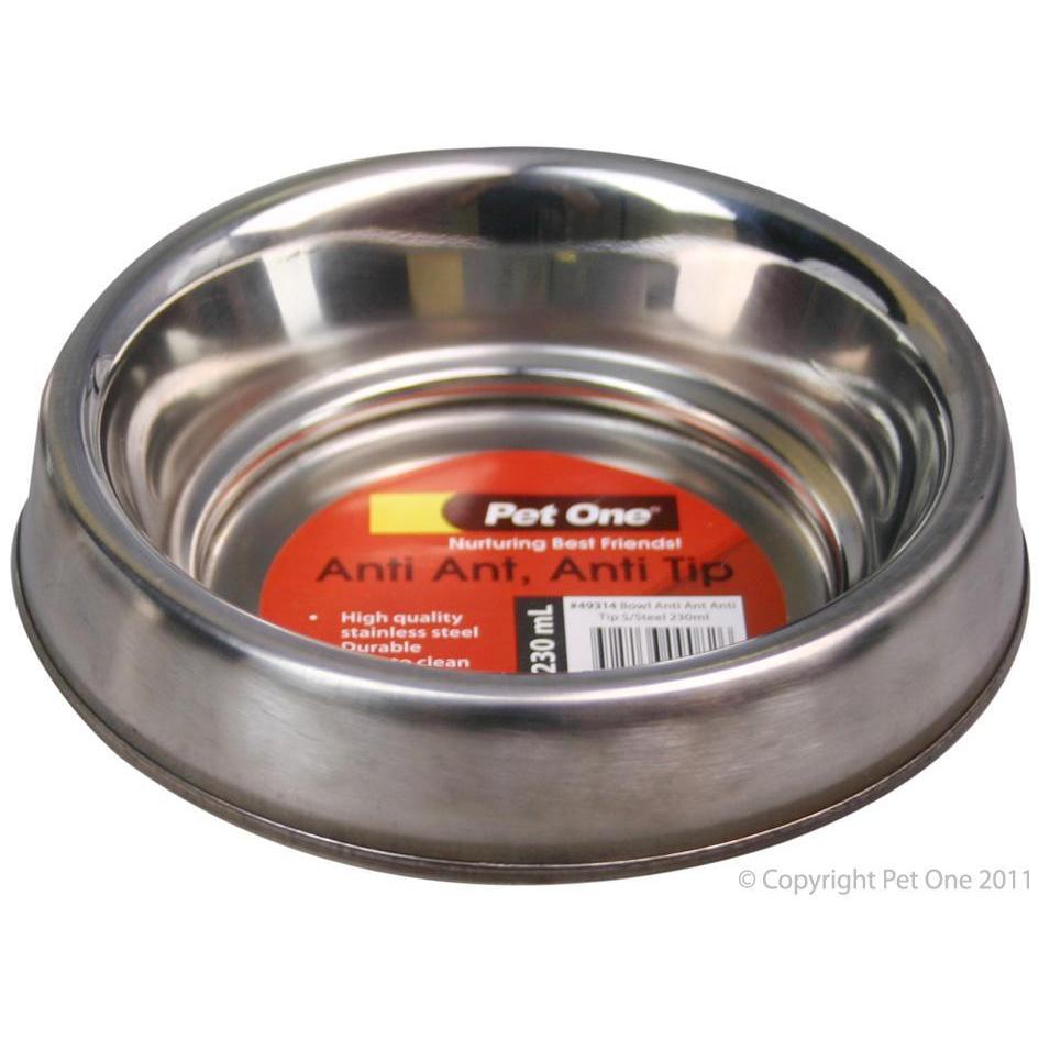 Pet One Dog Bowl Anti Ant Anti Tip Stainless Steel 230ml - Woonona Petfoods
