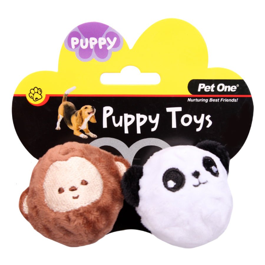Pet One Dog Toy Puppy Squeaky Monkey and Panda Ball - Woonona Petfoods