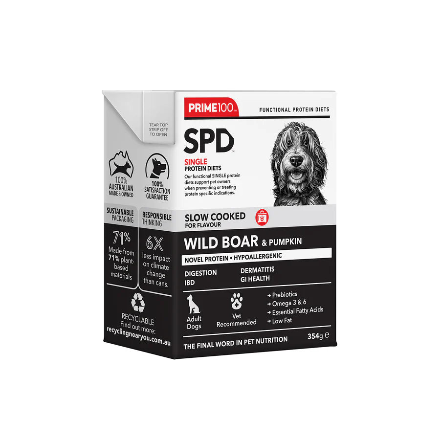 Prime 100 SPD Slow Cooked Wild Boar and Pumpkin 354g - Woonona Petfood & Produce