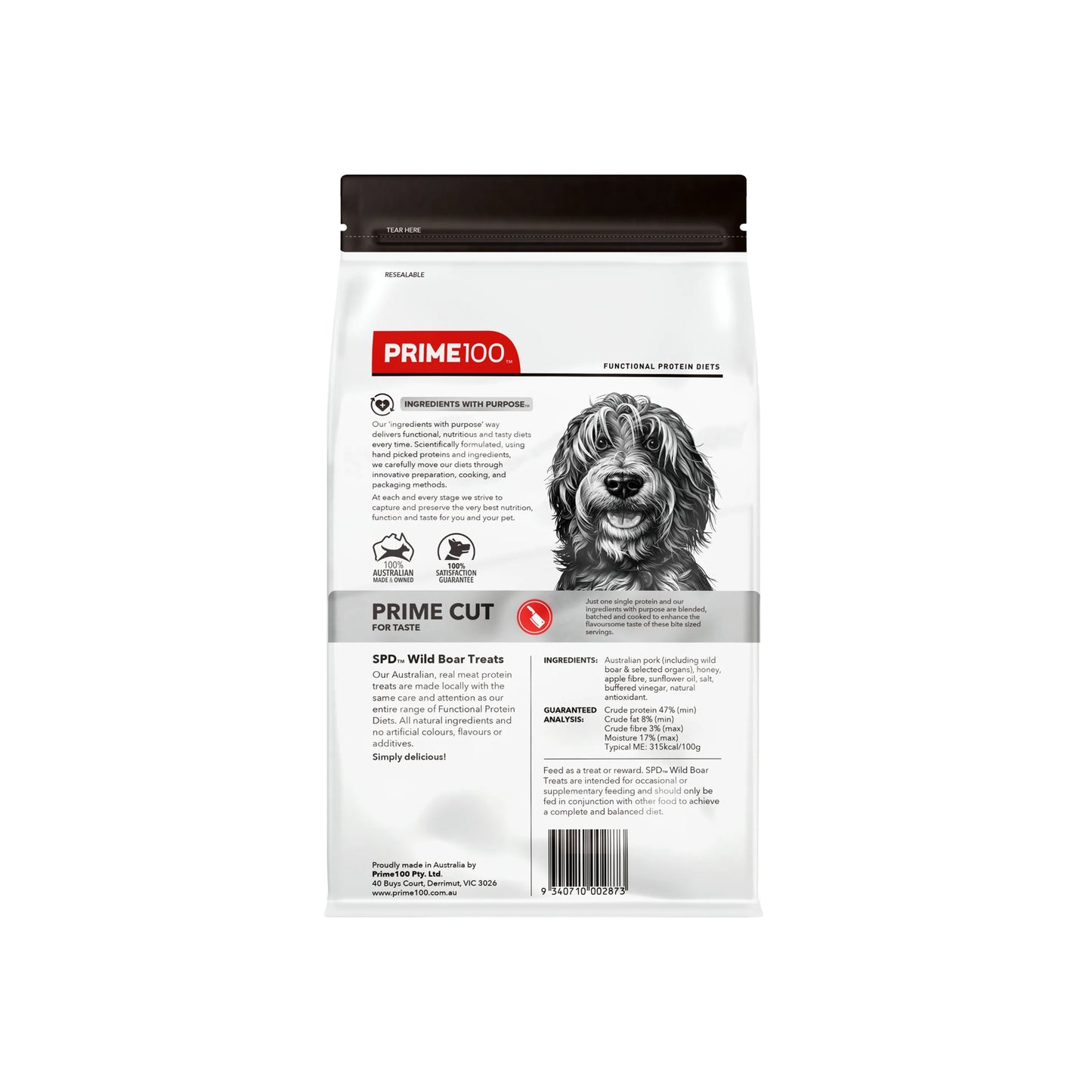Prime SPD Wild Boar Treats for Dogs 100g - Woonona Petfoods