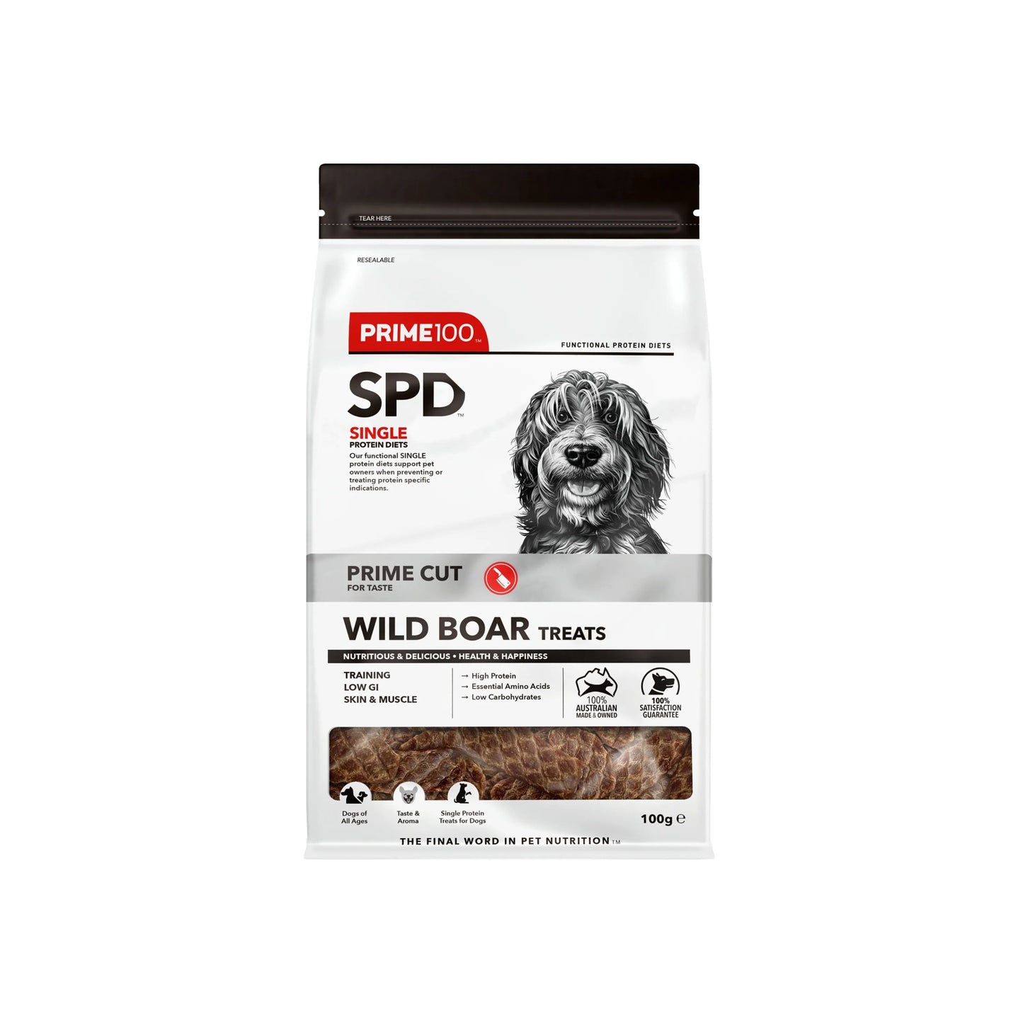 Prime SPD Wild Boar Treats for Dogs 100g - Woonona Petfoods