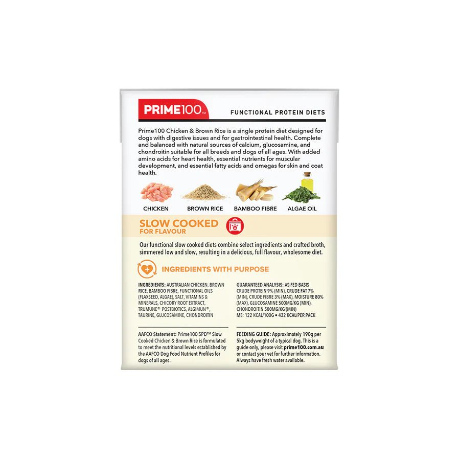Prime100 SPD Slow Cooked Chicken and Brown Rice - Woonona Petfoods