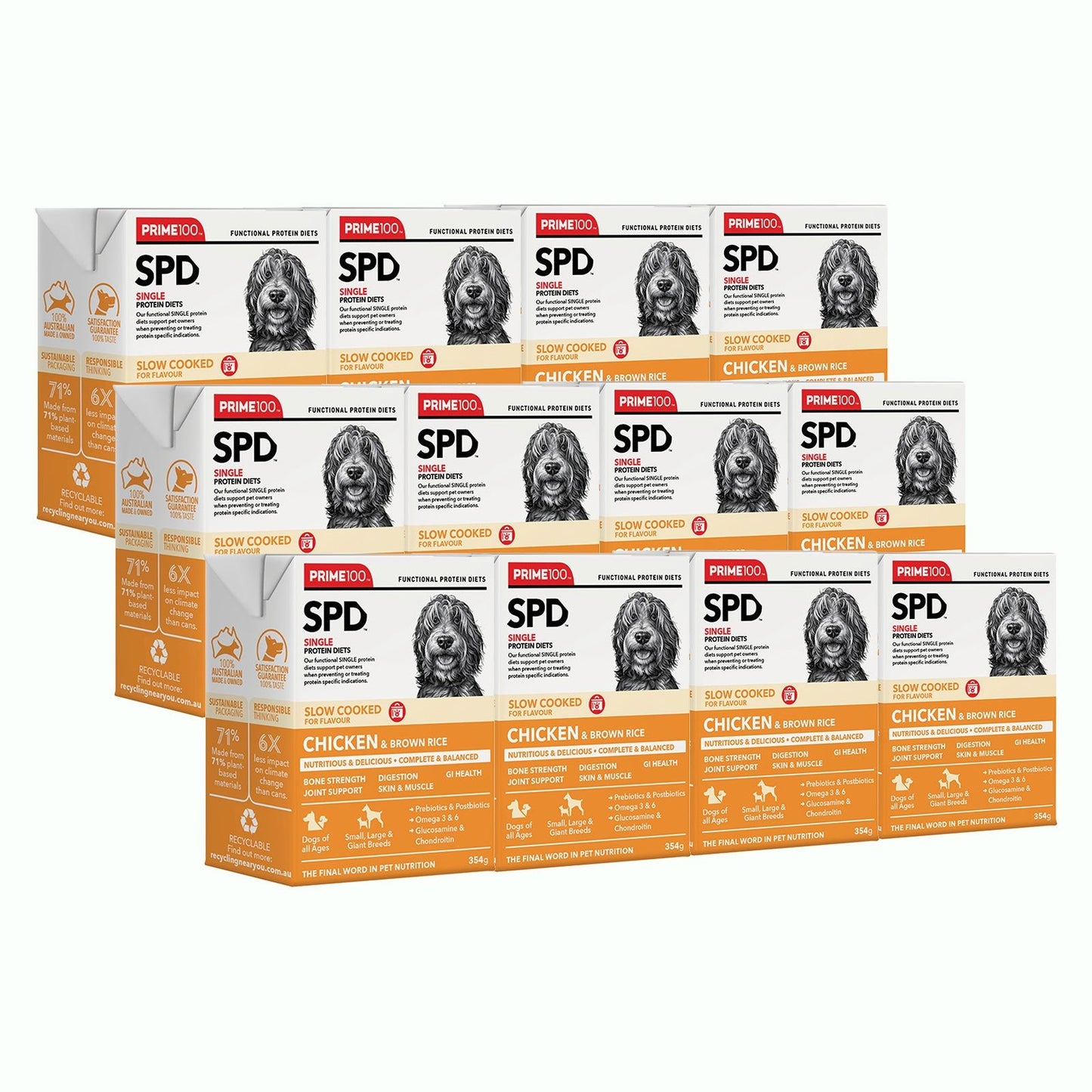 Prime100 SPD Slow Cooked Chicken and Brown Rice 354g - Woonona Petfoods
