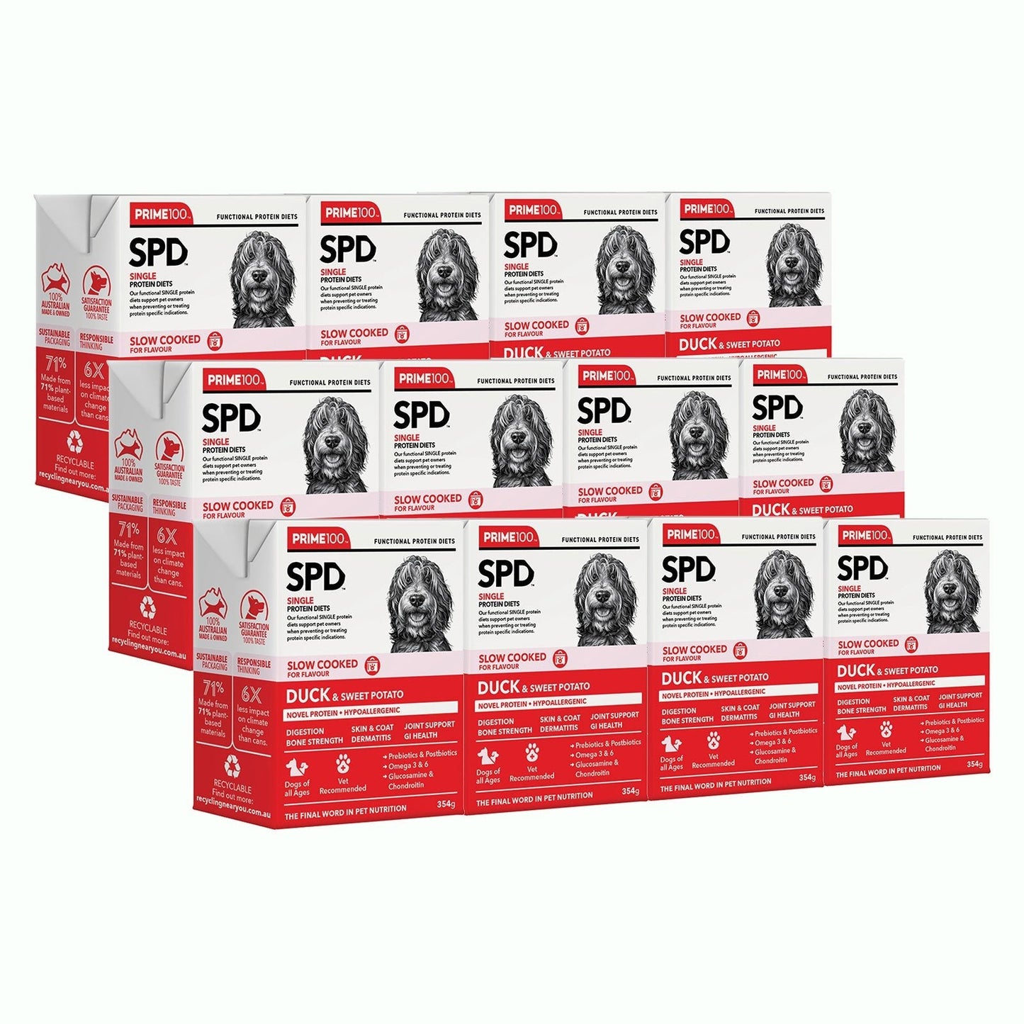 Prime100 SPD Slow Cooked Duck and Sweet Potato 354g - Woonona Petfoods
