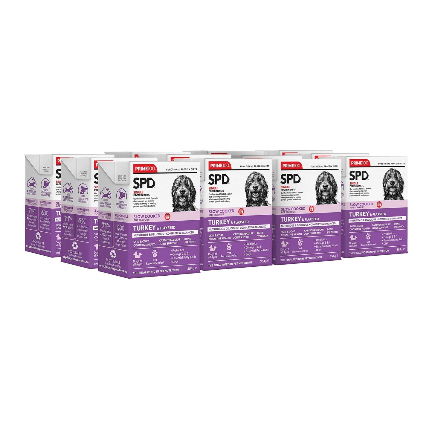 Prime100 SPD Slow Cooked Turkey and Flaxseed 354g - Woonona Petfoods