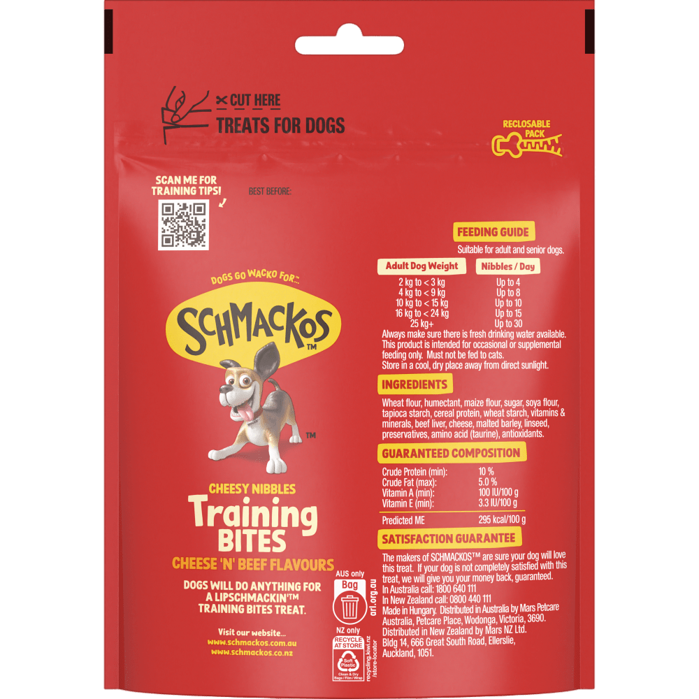 Schmackos Tasty Bites Cheesy Nibbles Cheeses & Beef 140g - Woonona Petfoods