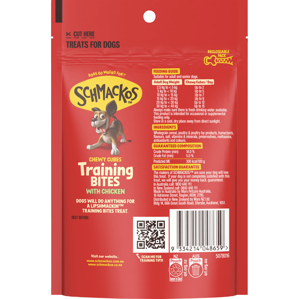 Schmackos Training Bites Chewy Chicken Beef 130g - Woonona Petfoods