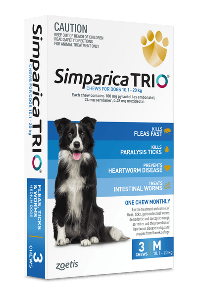 Simparica Trio 10.1kg - 20kg Dog Flea, Tick & Worm Chew