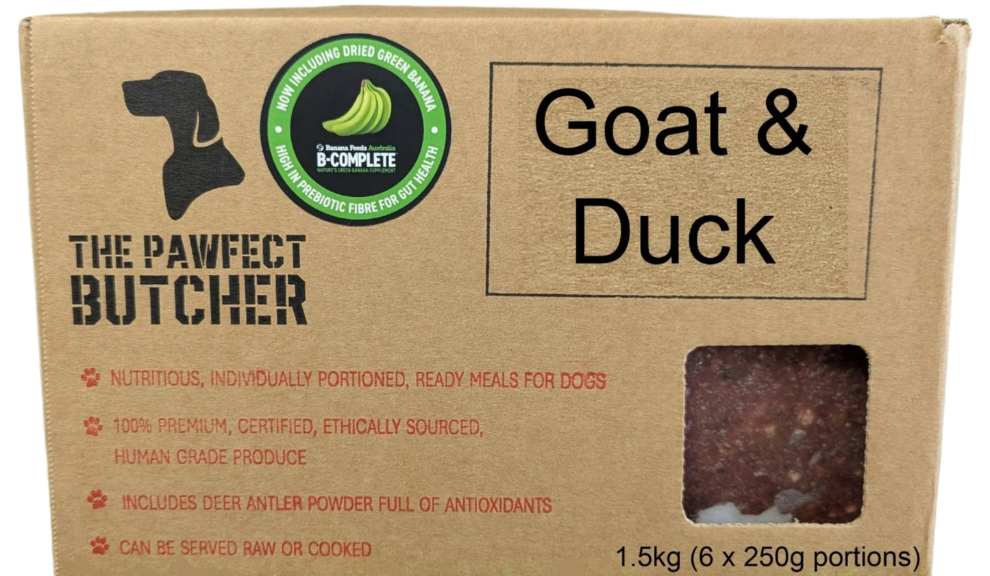 The Pawfect Butcher Goat and Duck Blend 6 x 250g - Woonona Petfoods